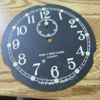 WWII Era Seth Thomas US Navy Mark I Deck Clock Dial 6” Ships Clock MINT Un Used! - Image 1 of 4