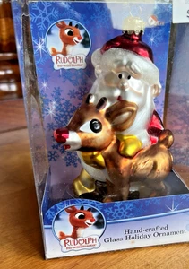 Adorno de Papá Noel nariz roja Rudolph de vidrio Kurt Adler nuevo en caja hecho a mano - Imagen 1 de 13