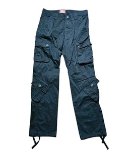 Matchstick Hose Herren 32 schwarz Denim Cargo Tapered Leg Streetwear Fallschirmjäger - Bild 1 von 15