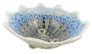 ANTIQUE NORTHWOOD PEARL & FLOWERS WHITE GLASS OPALESCENT CLAW TRI-FOOTED BOWL - Picture 1 of 9