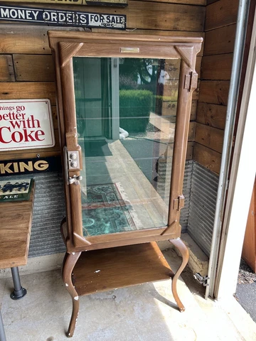 Antique Medical Doctor Cabinet Glass W/Faux Wood Paint & Lock (Clark & Roberts) Cover