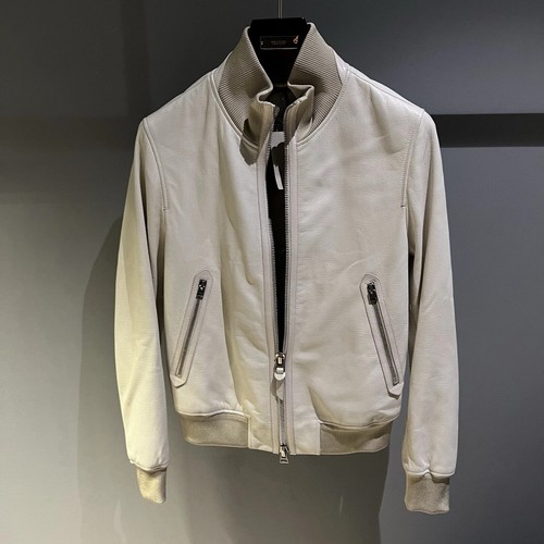 OFF WHITE Giubbotto bomber uomo vera panna bianco pura pelle di agnello stile varsity