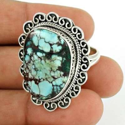 ANELLO DONNA ARGENTO 925 RING SILVER STERLING TURCHESE TURQUOISE MISURA 20 A187 - Immagine 1 di 4