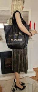 Karl Lagerfeld Tasche Echtes Kuh Leder Handtasche Schwarz mit Vergoldet Logo TOP - Bild 1 von 22