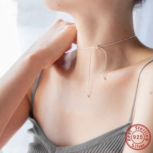 Snake Chain Pendant Necklace - 925 Sterling Silver Choker Round Beads Adjustable - Picture 1 of 13