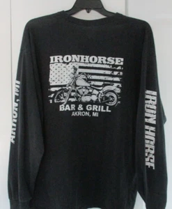 NEW Men's T-Shirt Harley Davidson 2XL Black Long Sleeve Akron MI Iron Horse - Picture 1 of 13