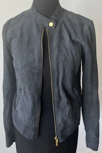 Michael Kors Lederjacke dunkelblau Ziegenveloursleder gefüttert - Gr. Small - Bild 1 von 8