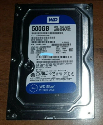 HARD DISK INTERNO 3,5 500GB WESTERN DIGITAL 7200 RPM SATA 16 MB CACHE WD5000AAKK - Immagine 1 di 2