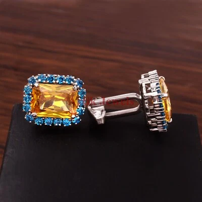 Natürlicher Citrin Edelstein Mit 925 Sterling Silber Manschettenknopf #161 - Bild 1 von 3