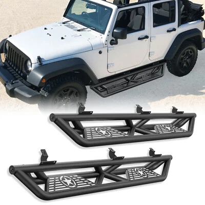 For Jeep Wrangler JK JKU Unlimited 4 Doors 2007-2018 Door Side Running Boards - Image 1 of 4