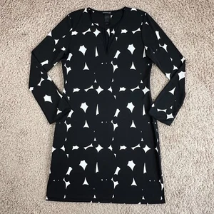 KENNETH COLE NEW YORK Black White Flare Sleeve Notch V-Neck Short A-Line Dress L - Picture 1 of 16