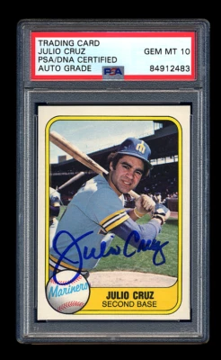 JULIO CRUZ SIGNED 1981 FLEER PSA/DNA AUTOGRAPHED SEATTLE MARINERS GEM MINT 10 - Image 1 of 2