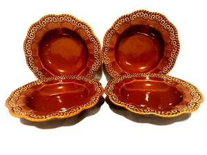 Certified International Karidesign Brown Set Of 4 Rimmed Embossed Soup Bowls 9" - Picture 1 of 2