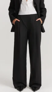 Country Road womens Self Stripe Pleat Pants size 10 black white wide leg trouser - Picture 1 of 17