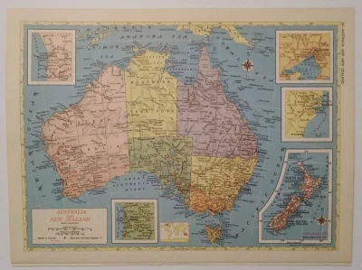 1956 Antique AUSTRALIA & NEW ZEALAND Atlas Map Hammond's Reference World Atlas - Image 1 of 4