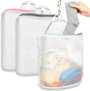 Bolsas de lavandería colgantes de 3 piezas para calcetines con ganchos en S, bolsas de lavandería de malla de 3 colores - Imagen 1 de 5