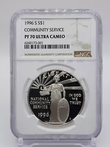 1996-S $1 Community Service Commemorative Dollar NGC PF70 Ultra Cameo (122DM) - Picture 1 of 2