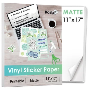 Papel adhesivo vinilo imprimible Koala 11x17 30 hojas mate impermeable láser de inyección de tinta - Imagen 1 de 10