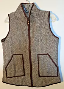 Katydid Herringbone Brown White Zip Front Small Vest Autumn Pockets SALE - Picture 1 of 3
