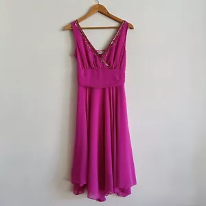 y2k Pink Fuchsia Cocktail Dress Hankerchief Hem Boho Sequin 2000s Formal Dress - Picture 1 of 10