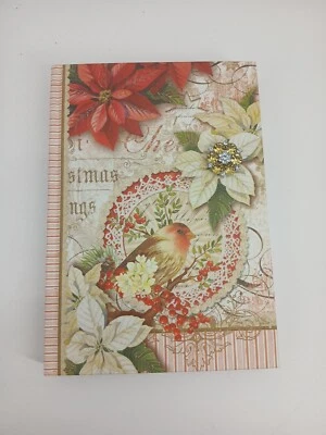 Pooch & Sweetheart Brooch Writing Journal Red White Poinsettia Sparrow Holly - Image 1 of 4