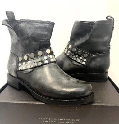 FRYE VERONICA STUD Black Leather Short Motorcycle Boots 8.5M - Image 1 of 4