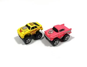 Micro Machines Road Champs Lot Of 2 Yellow Ford Mustang Pink 57 Chevy Bel Air - Picture 1 of 5