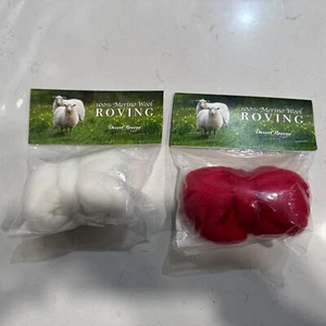 2pk White Red 100% Merino Wool Roving 1 Oz Ea Desert Breeze Natural New - Picture 1 of 5