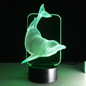 3D LED Dolphin Night Light 7 Color Change Animal Fish Touch Kids Lamp Gift New - Picture 1 of 10