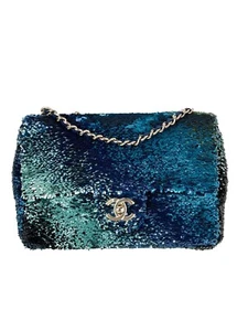 Chanel Shaded Sequins Mini Flap Green, Blue, black Shoulder Bag Ebay Live - Picture 1 of 15