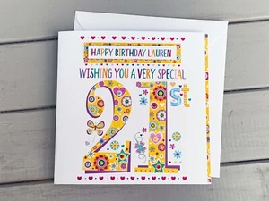 21° biglietto di compleanno, personalizzato, biglietto di compleanno, età speciale 21, idee per biglietti 21 - Foto 1 di 10