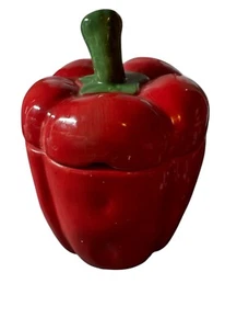 Vintage Red Bell Pepper Ceramic Canister with Lid 6.5” from stem to bottom - Picture 1 of 4