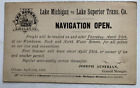 Vtg 1893 One Cent Postal Card Lake Superior Line LM & LST Co Navigation Notice