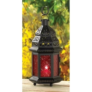 Red Glass 10" Moroccan Candle Lantern Lamp Light Centerpiece Terrace Home Decor - Picture 1 of 6