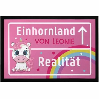 Fußmatte Kinderzimmer personalisiert  Einhorn-Land von Wunschname Türvorleger - Bild 1 von 2
