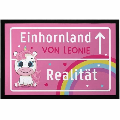 Fußmatte Kinderzimmer personalisiert  Einhorn-Land von Wunschname Türvorleger - Bild 1 von 2