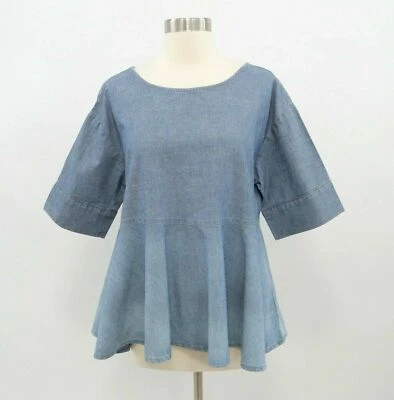 AG Adriano Goldschmied Peplum Top Blouse Chambray Womens M Medium Blue Denim Foto 1 de 4