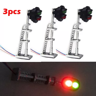 3X Model Railroad HO Scale 1:87 Track Signals 2-LEDs Green Red Block Lights Lamp - Image 1 of 4