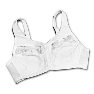 Glamorise, White with Lace Trim, Front Opening Unpadded Wireless Bra, size 40B - Picture 1 of 3