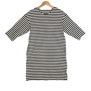 Vestido a Rayas UNIQLO Talla M Negro y Crema Mangas 3/4 con Bolsillos Preparación Náutica - Imagen 1 de 8