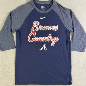 ATLANTA BRAVES COUNTRY T-Shirt Men's Med Blue Regular Fit 3/4 Sleeve Crew Cotton - Picture 1 of 7