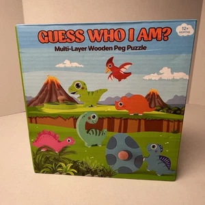 12 Mth Wooden Peg Puzzle Edujoy Guess Who I Am MultiLayer Dinosaur Matching Eggs - Bild 1 von 15