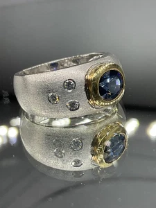 18K 750 White Gold Mens Sapphire and Diamond Ring Size 7.5 -Free shipping - Picture 1 of 11