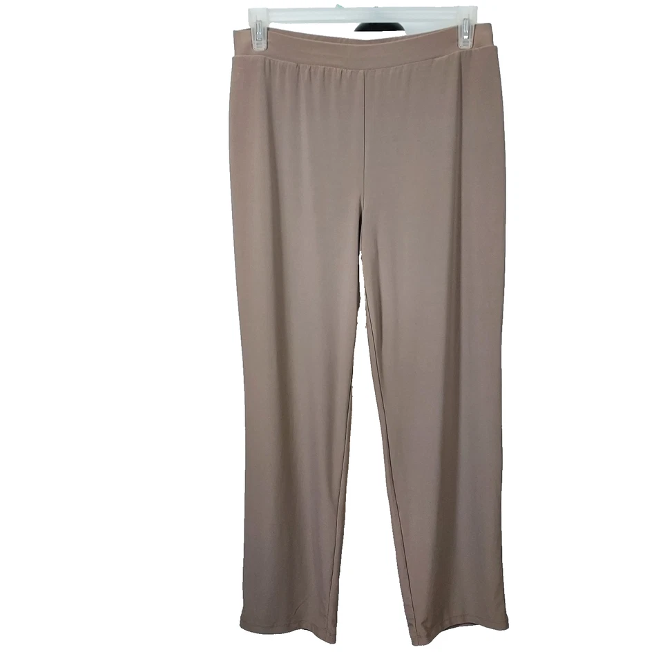 Pantalones Susan Graver Beige Tejido Líquido Elastizados Pierna Recta Pull On Mujer Medianos Foto 1 de 4