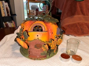 Home Interiors - Fall Pumpkin Fairy Gnome Cottage Hanging Metal Tealight Decor - Picture 1 of 3