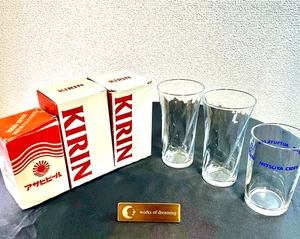 set of 3 Asahi Kirin Beer Glass set Original Barware Drinkware Japan VTG 80s - Picture 1 of 20