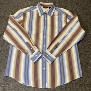 DKNY JEANS Men’s Striped Button Up Long Sleeve Dress Shirt Size Large - Picture 1 of 9