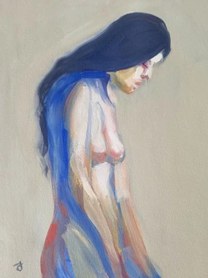 J M Johnson - Figura Mujer Abstracta Contemporánea Original Gouache Arte 8x10 Foto 1 de 4