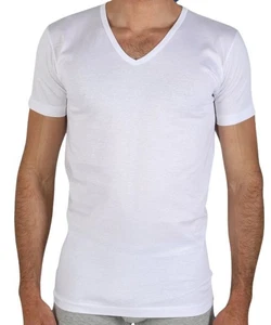 T-shirt uomo a V in cotone mercerizzato Fragi Pierre - Picture 1 of 4
