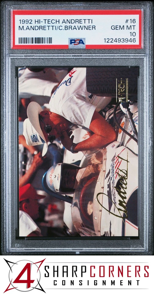 1992 HI-TECH MARIO ANDRETTI #16 CLINT BRAWNER HOF  PSA 10 - Image 1 of 2
